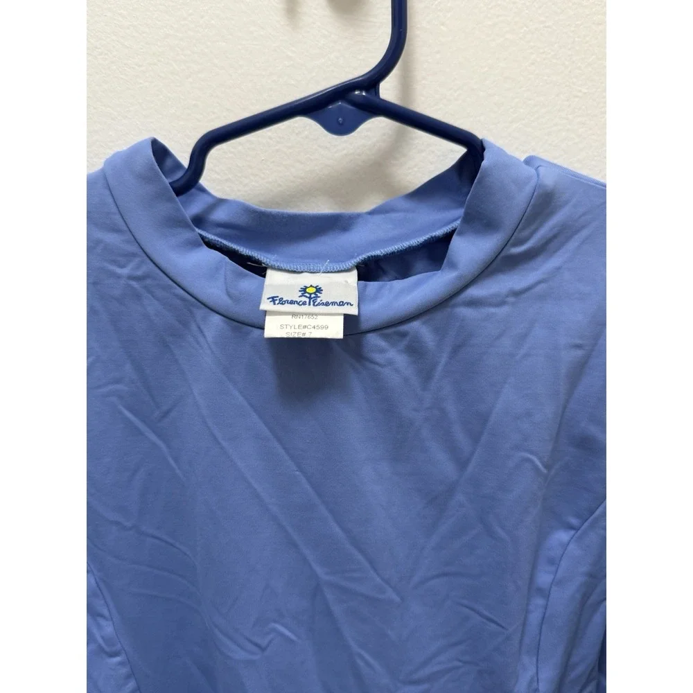 Florence Eiseman Girls Size 7 Blue Floral Ruffle Rash Guard Swim Top